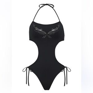 New! Frankie’s amalia black one piece monokini butterfly tattoo 24159